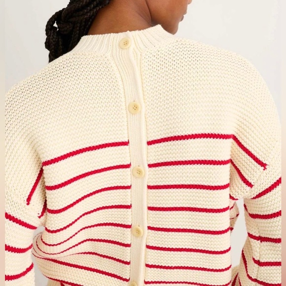 Alex Mill Sweaters - Alex Mill Button Back Crew Neck Neck Sweater Ivory Red Stripe sz XL